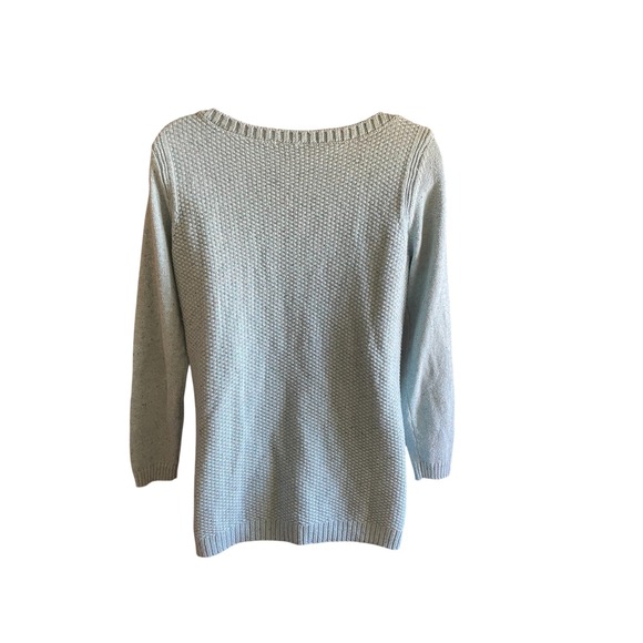 Talbots Womens Blue Button Accent Textured Knit Long Sleeve Top Sweater - Picture 2 of 5